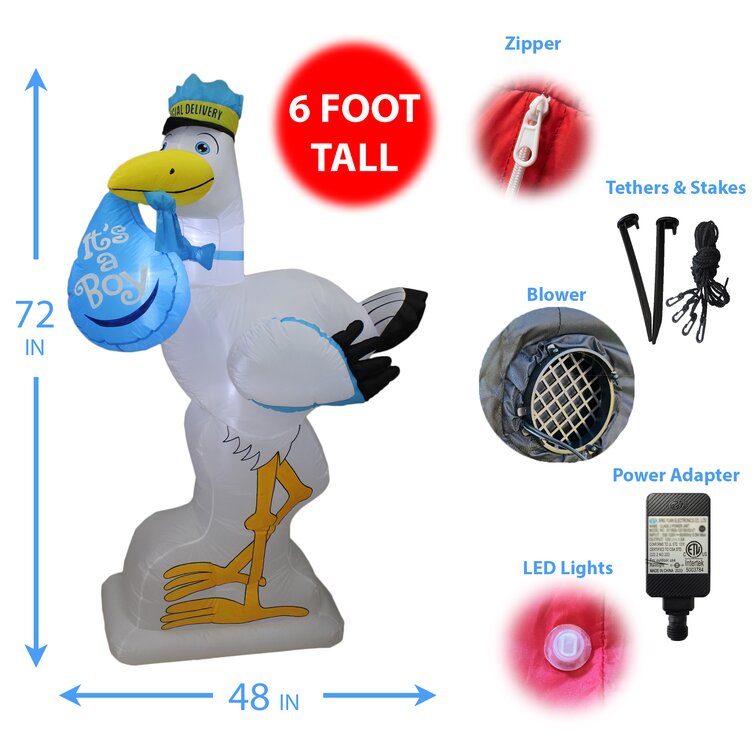 Baby Shower Stork LED Lighted Blowup Party Inflatable
